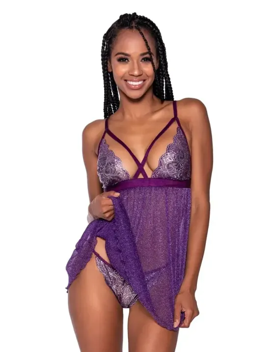 Sparkling Lace & Mesh Babydoll Set