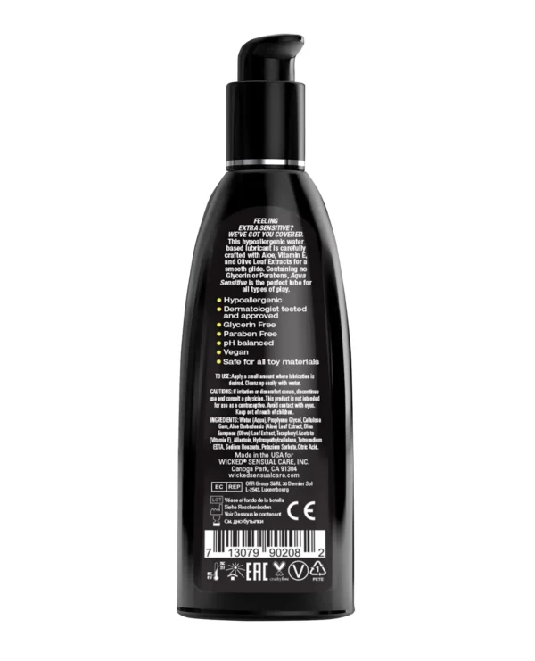 Wicked Sensual Care Hypoallergenic Aqua Sensitive Water Based Lubricant 8oz v2