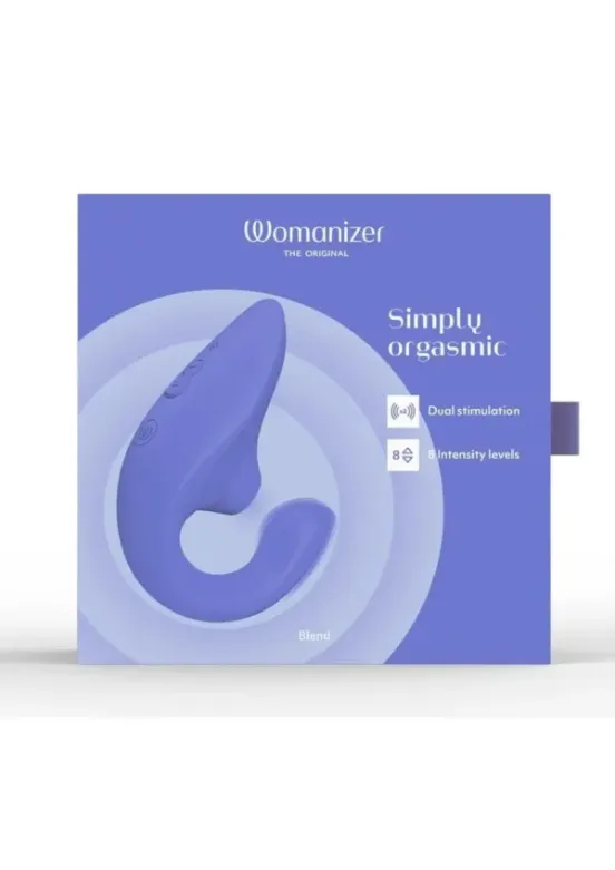 Womanizer Blend Rechargeable Silicone Vibrator with Clitoral Stimulator - Vibrant Blue v1