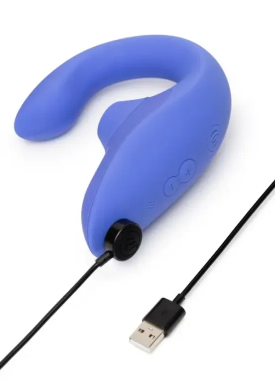 Womanizer Blend Rechargeable Silicone Vibrator with Clitoral Stimulator - Vibrant Blue v3
