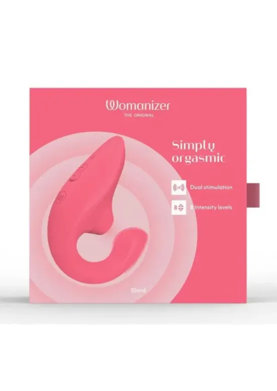 Womanizer Blend Rechargeable Silicone Vibrator with Clitoral Stimulator - Vibrant Rose v1