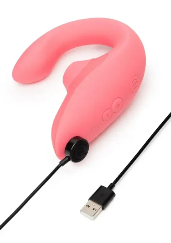 Womanizer Blend Rechargeable Silicone Vibrator with Clitoral Stimulator - Vibrant Rose v3
