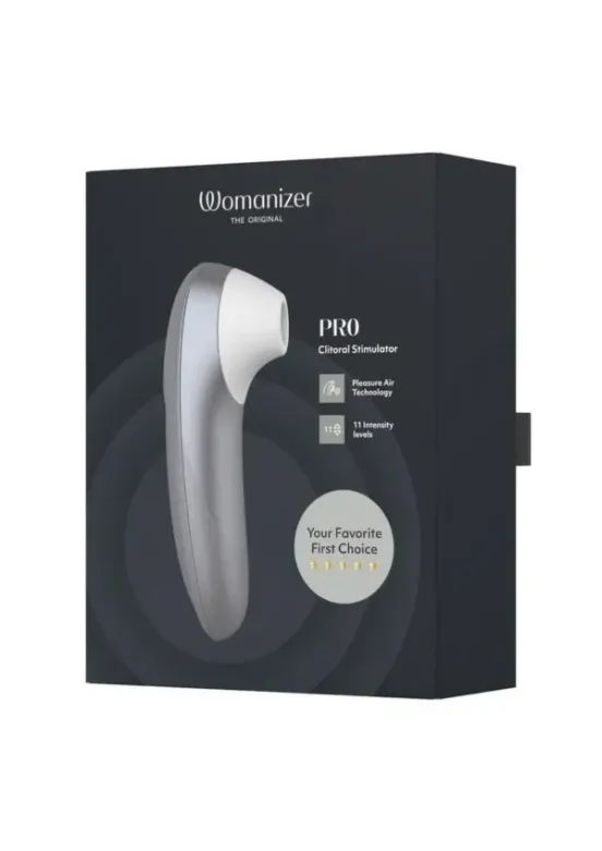 Womanizer Pleasure Air Pro Rechargeable Silicone Air Pulse Clitoral Vibrator - Silver Grey v1