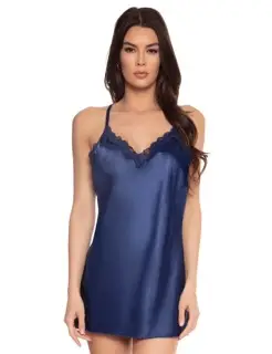 Satin Chemise w Lace Trim Small