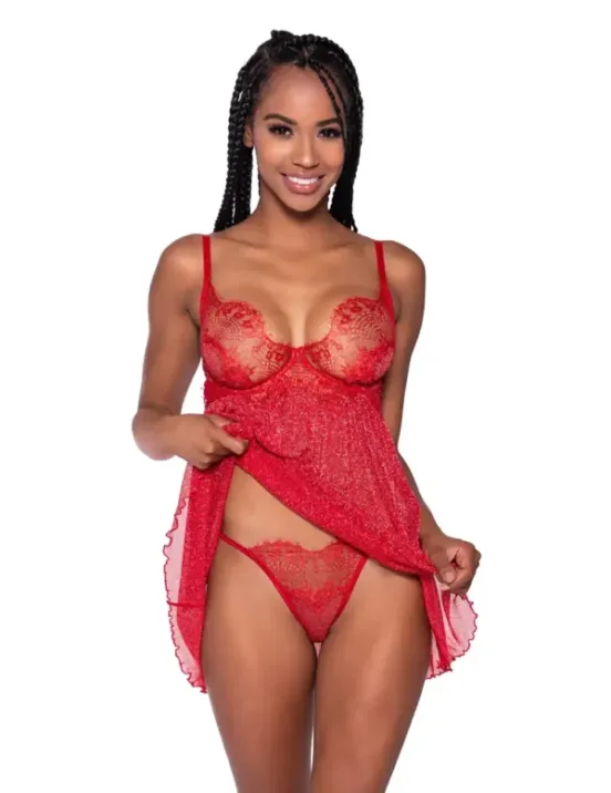 Shimmer Lace & Mesh Babydoll