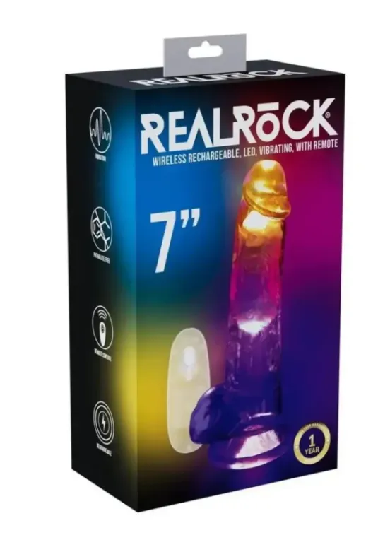 RealRock Rechargeable Dildo with Balls and Remote Control 7in - Clear v1