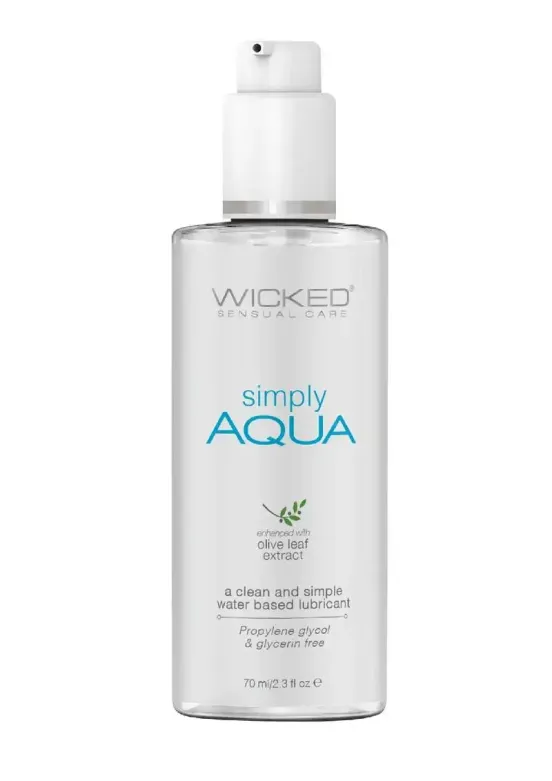 Wicked Simply Aqua Water Based Lubricant with Olive Leaf Extract 23oz v1 | Find Your Own Passion Wicked Simply Aqua Water Based Lubricant with Olive Leaf Extract 2.3oz